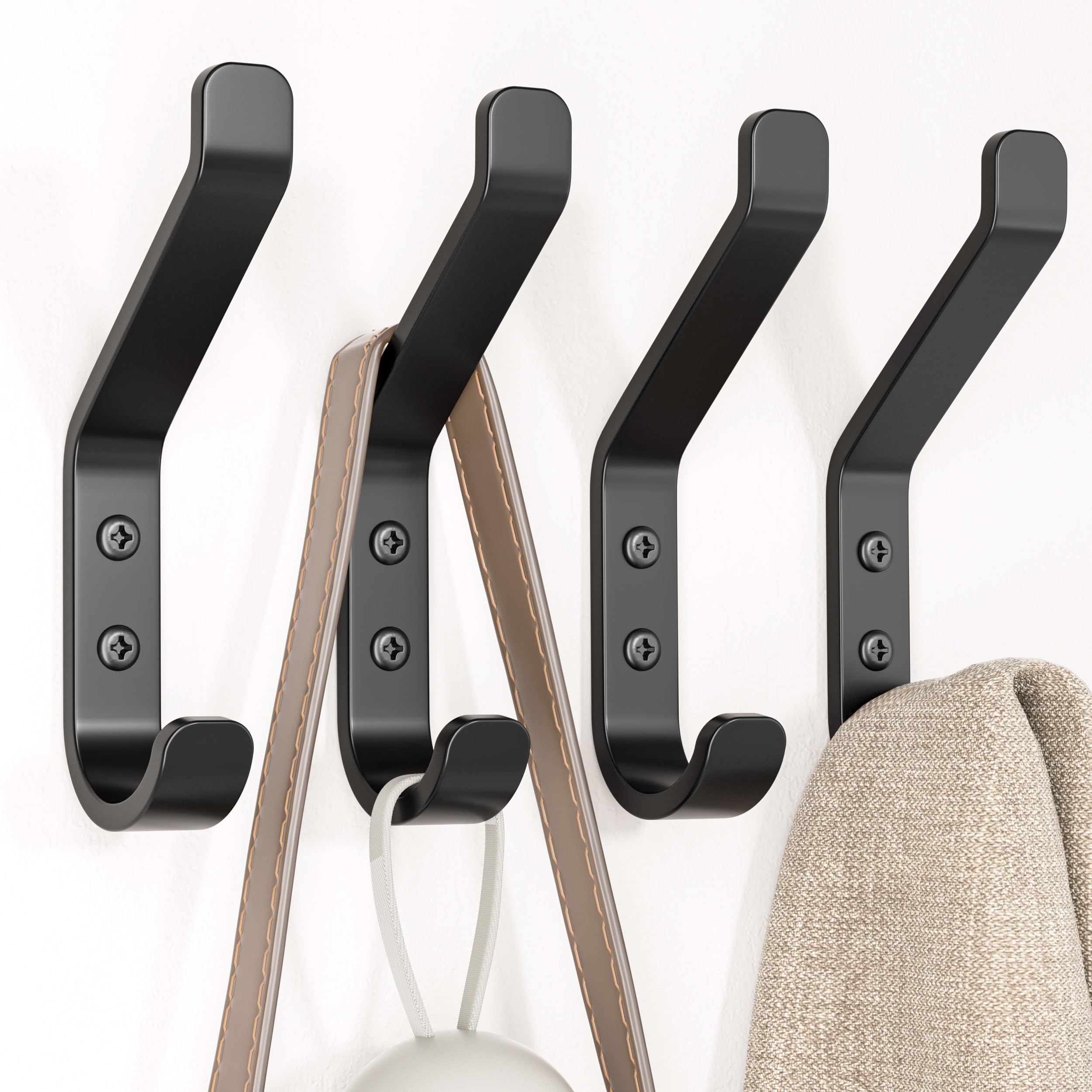 HASTHIP® 4Pcs Wall Hooks Hat Hooks Garment Hanger Hooks Coat Hooks Dual-hook Design Modern Minimalist Cast Iron Wall Mount Hooks with Screws Kit, Versatile Wall Hooks for Entryway, Wall, Room, Kitchen HASTHIP® 4Pcs Wall Hooks Hat Hooks Garment Hanger Hooks Coat Hooks Dual-hook Design Modern Minimalist Cast Iron Wall Mount Hooks with Screws Kit, Versatile Wall Hooks for Entryway, Wall, Room, Kitchen